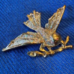 Vintage Diamanté Glitter Bird  & Branch Brooch